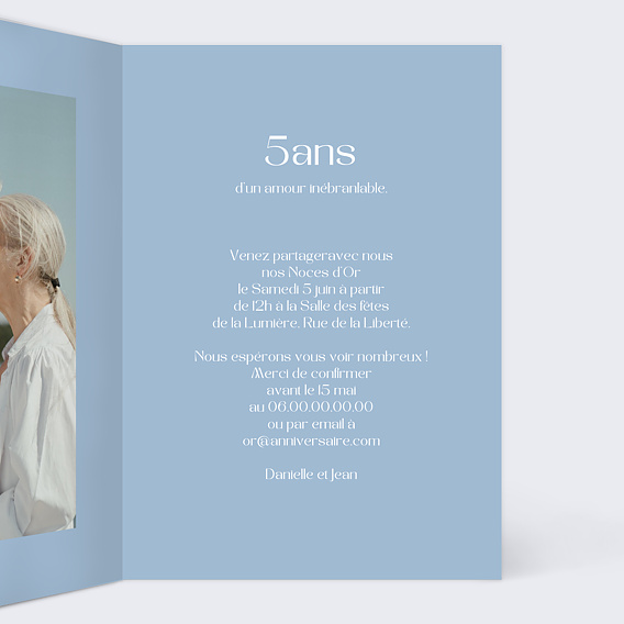 Invitation anniversaire mariage Alliances et Ruban Intérieur Droit