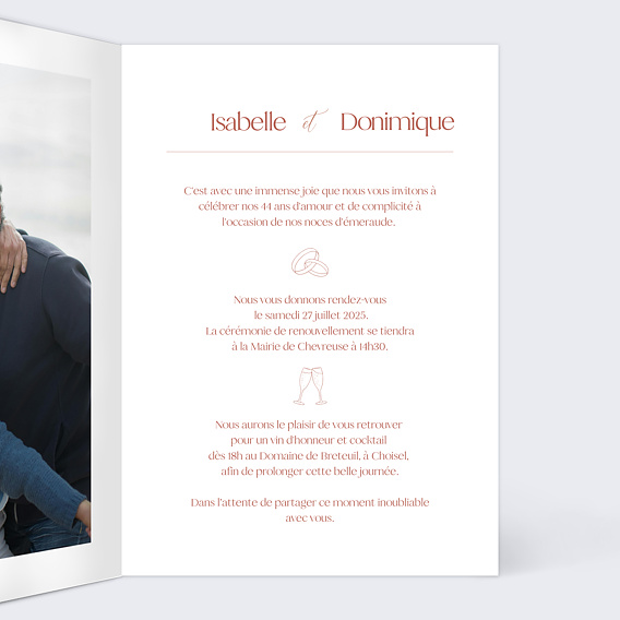 Invitation anniversaire mariage Arche bohème terracota Intérieur Droit