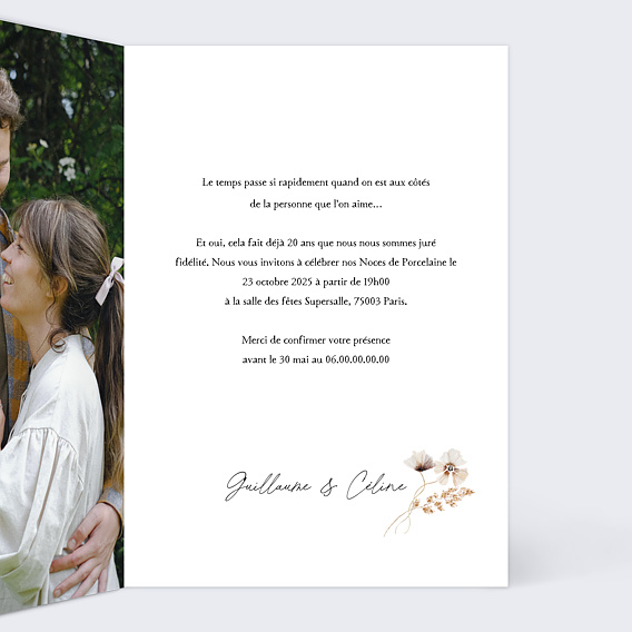 Invitation anniversaire mariage Couronne de Fleurs Sauvages Intérieur Droit