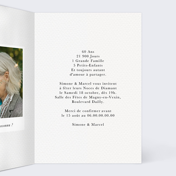 Invitation anniversaire mariage De belles années Intérieur Droit