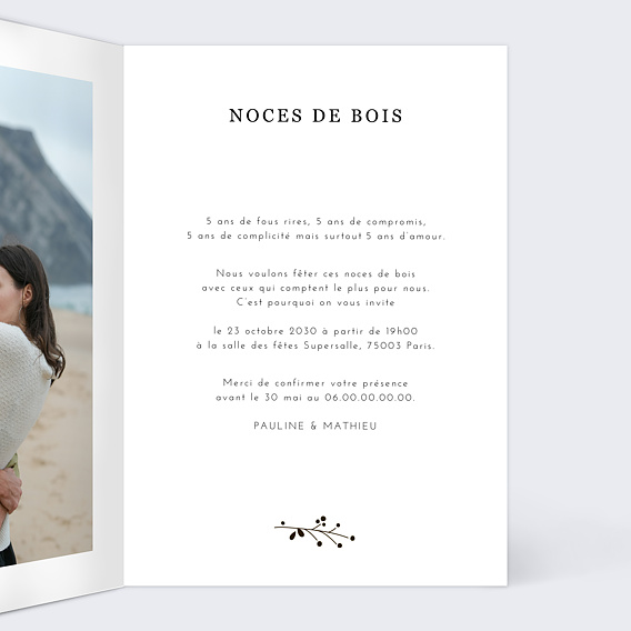 Invitation anniversaire mariage Effet bois Intérieur Droit