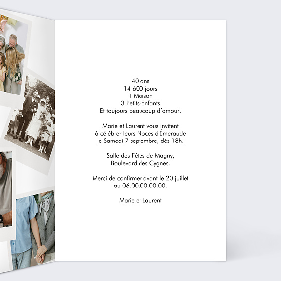 Invitation anniversaire mariage Pêle-mêle polaroid Intérieur Droit