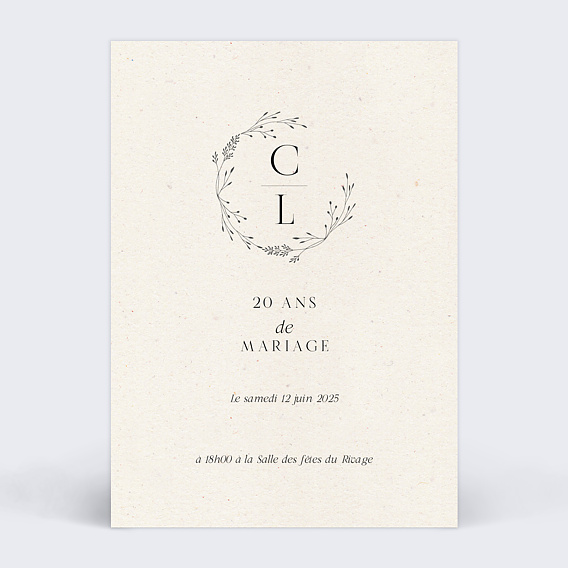 Invitation anniversaire mariage Initiales Rafinées