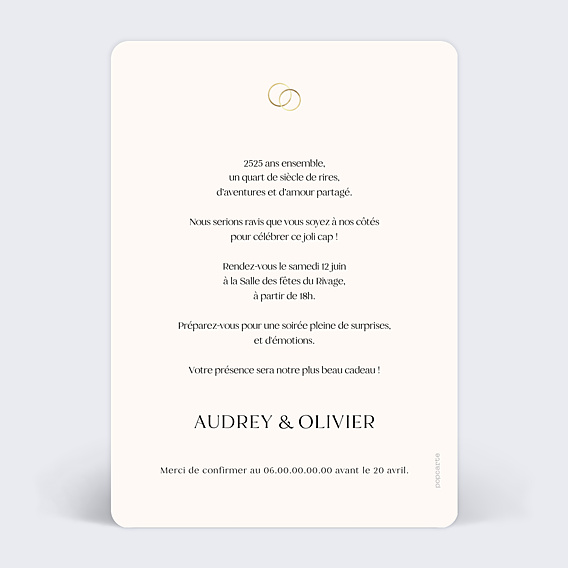 Invitation anniversaire de mariage Alliances Minimalistes