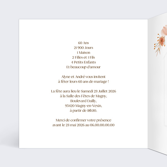 Invitation anniversaire de mariage Flower of Fall Graines