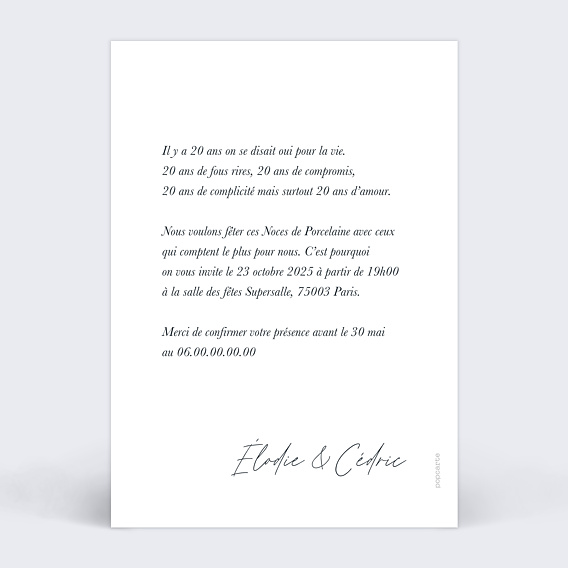 Invitation anniversaire mariage Belle Époque Verso