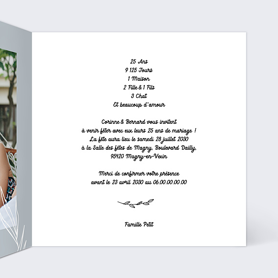 Invitation anniversaire de mariage Photo mariage 25 ans