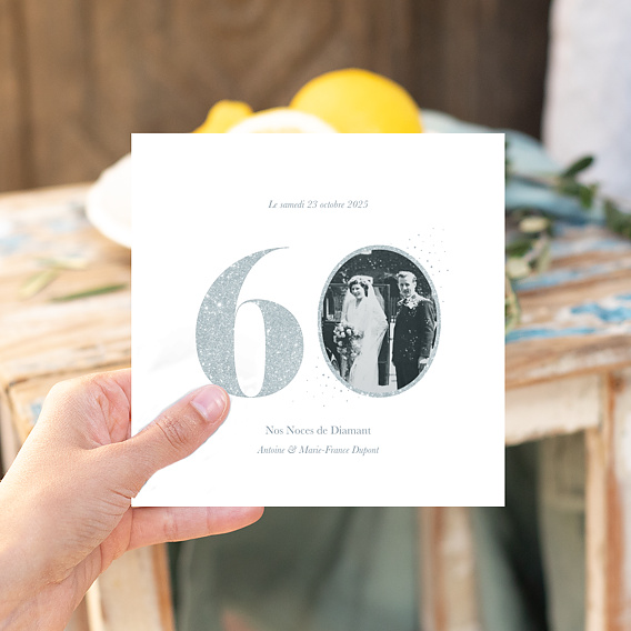 Invitation anniversaire mariage Photo Souvenir 60 Après 1