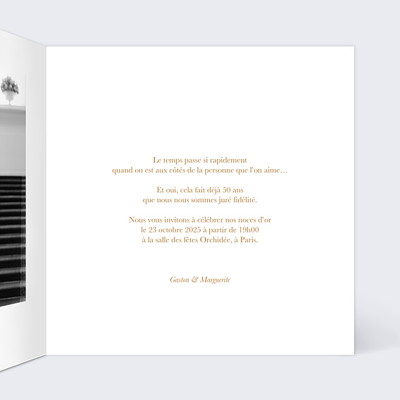 Invitation anniversaire mariage Photo souvenir 50 Intérieur Droit