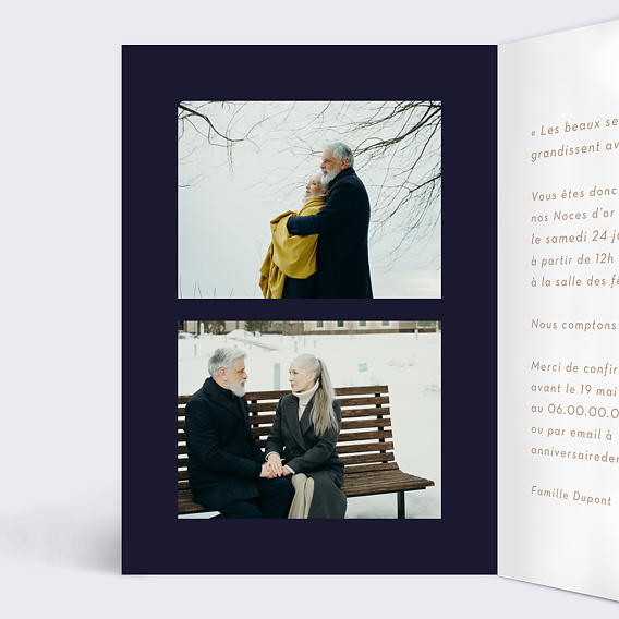 Invitation anniversaire mariage Feuilles d'Or Intérieur Gauche