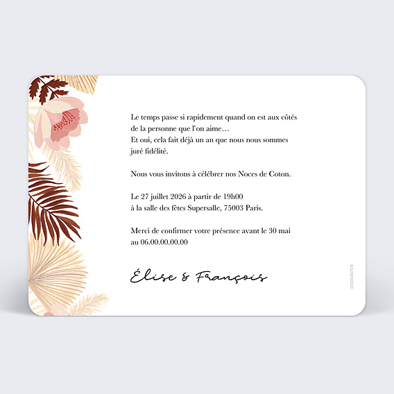 Invitation anniversaire de mariage Printemps Bohème