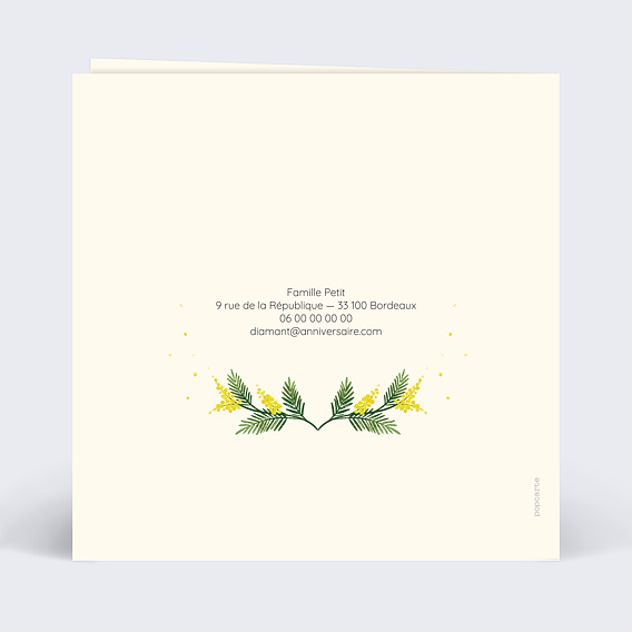 Invitation anniversaire mariage Couronne de Mimosa Verso
