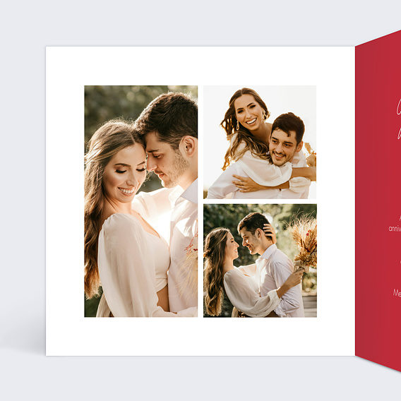 Invitation anniversaire mariage Photo cœur Intérieur Gauche