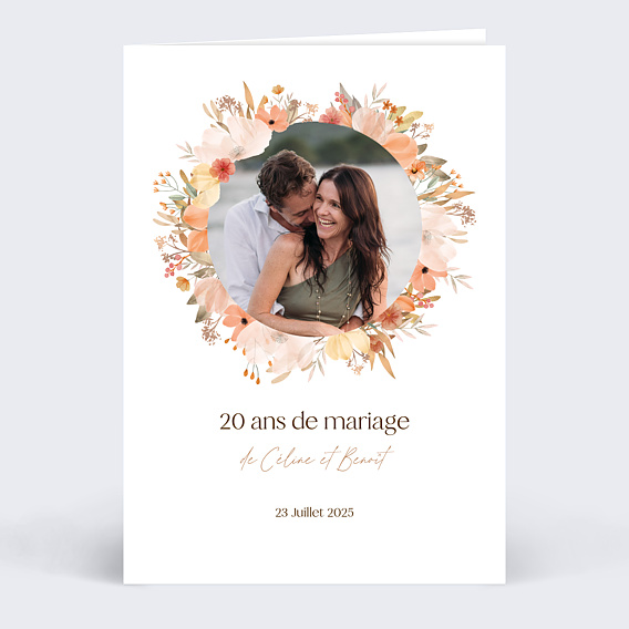 Invitation anniversaire mariage Couronne Printanière avec Photo