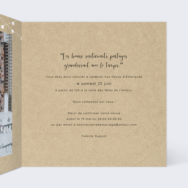 Invitation Anniversaire de Mariage Arbre Intérieur Droit