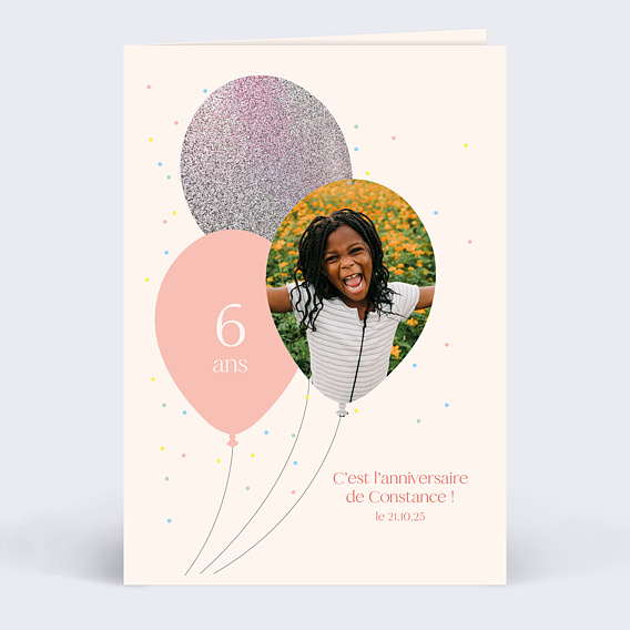 Invitation anniversaire enfant Ballon glitter fille