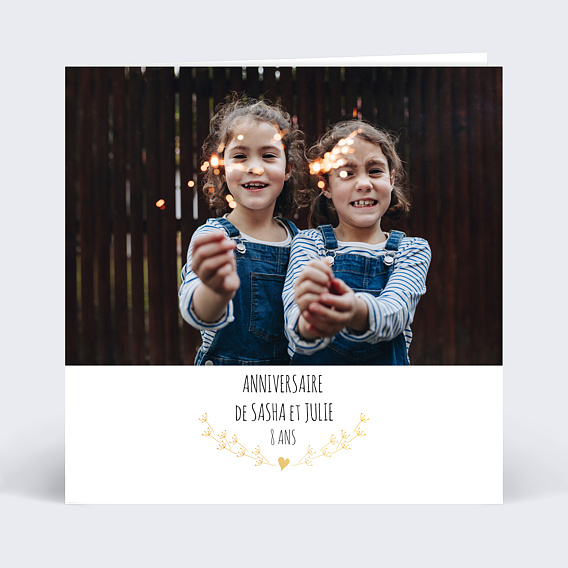 Invitation anniversaire enfant Coeur Bucolique Dorure