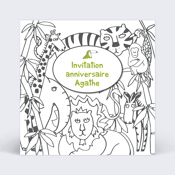 Invitation anniversaire enfant Coloriage Jungle