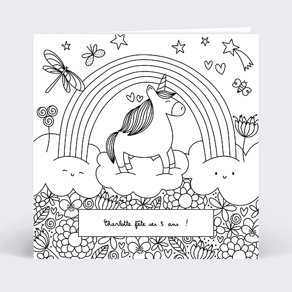 Invitation anniversaire enfant Coloriage Licorne