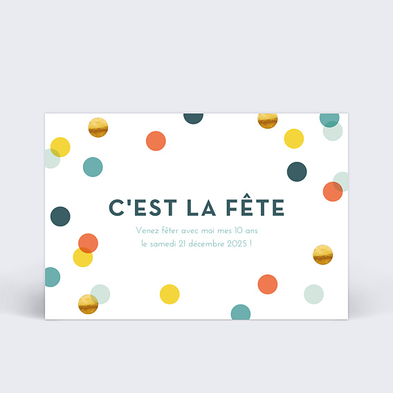 Carte d'Invitation Anniversaire Confettis Chic - Popcarte