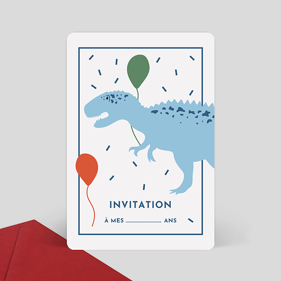 Carte d'Invitation Anniversaire Dinosaure et Ballons