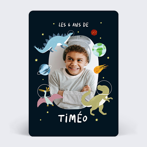 Invitation anniversaire enfant Dinosaures dans l'Espace