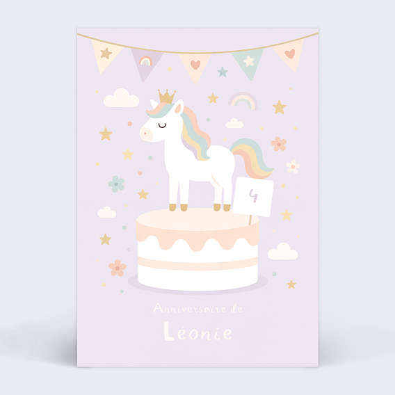 Invitation anniversaire enfant Gâteau licorne magique