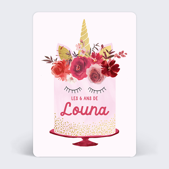 Invitation anniversaire enfant Gâteau Licorne