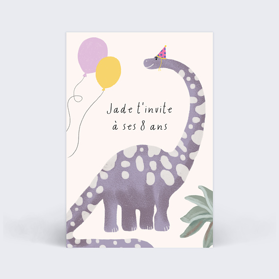 Invitation anniversaire enfant Grand dinosaure rose