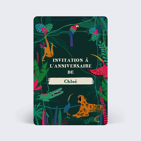 8 invitations anniversaire animaux de jungle & enveloppes de couleurs