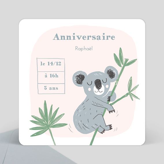 Carte d'Invitation Anniversaire Enfant Koala Original