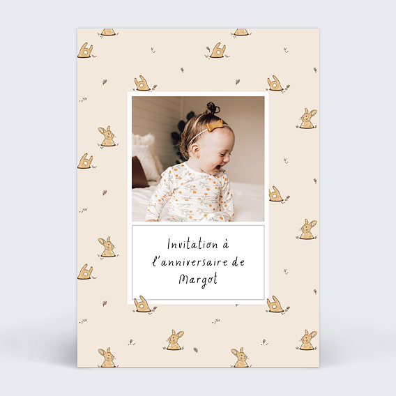 Carte invitation anniversaire premier anniversaire lapin 