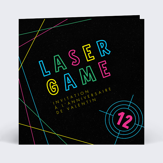 Invitation anniversaire enfant Laser Game Coloré