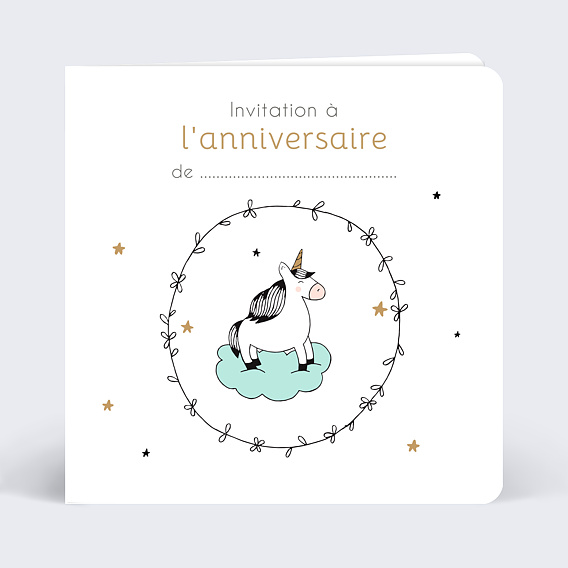 Cartes d'Invitation Anniversaire Licorne à personnaliser - Popcarte