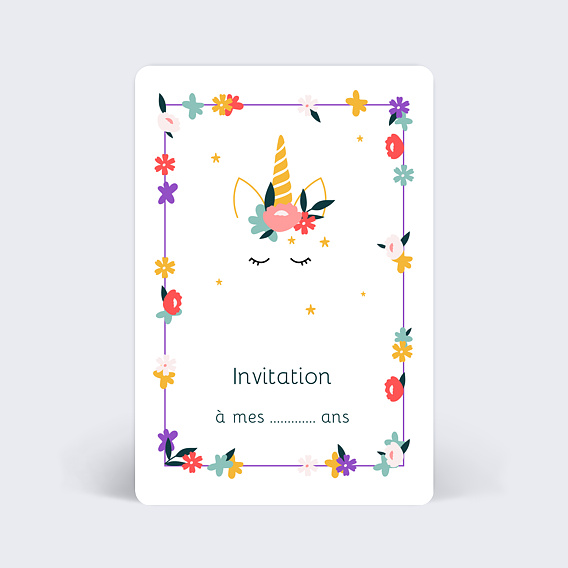 Cartes d'Invitation Anniversaire Licorne à personnaliser - Popcarte