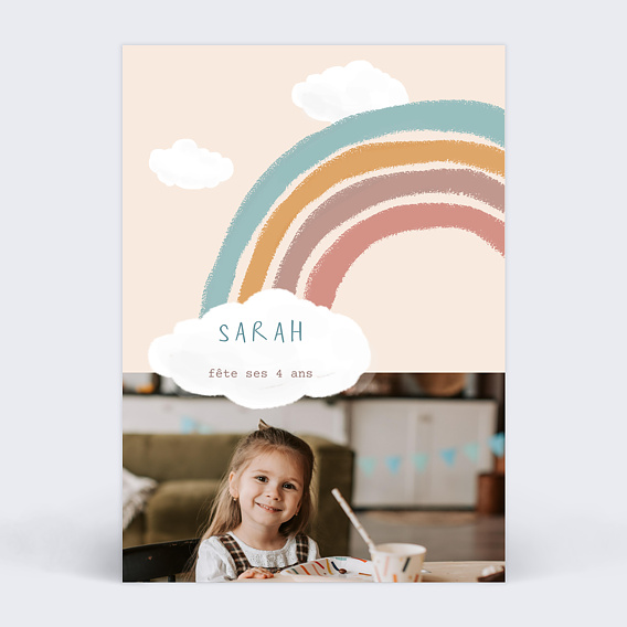 Invitation anniversaire enfant Nuage Arc-en-ciel