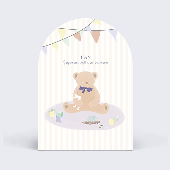 Invitation anniversaire enfant Ourson rayé