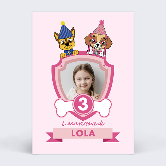 Invitation anniversaire enfant Patrouille party rose