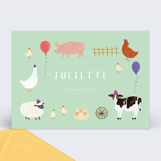 Carte d'invitation anniversaire enfant Animaux de la forêt - Fête