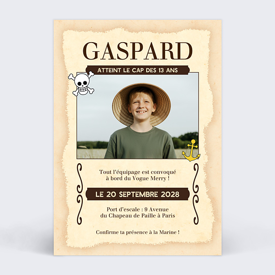 Invitation anniversaire enfant Pirate recherché