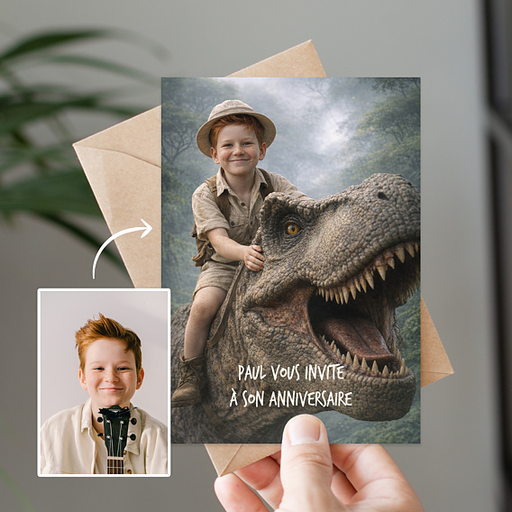 Invitation anniversaire enfant Portrait avec dinosaure