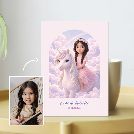 Invitation anniversaire enfant Portrait avec licorne
