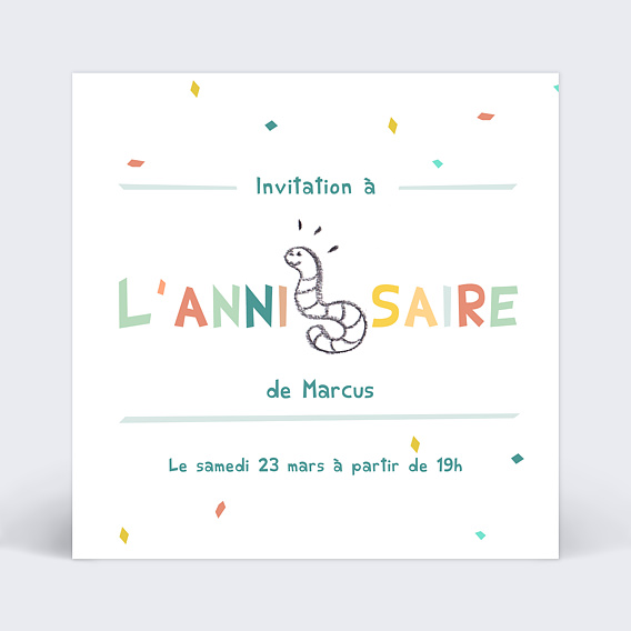 Invitation anniversaire enfant Rébus Ver