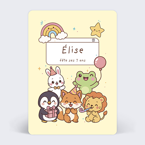 Invitation Anniversaire Enfant Animaux kawaii