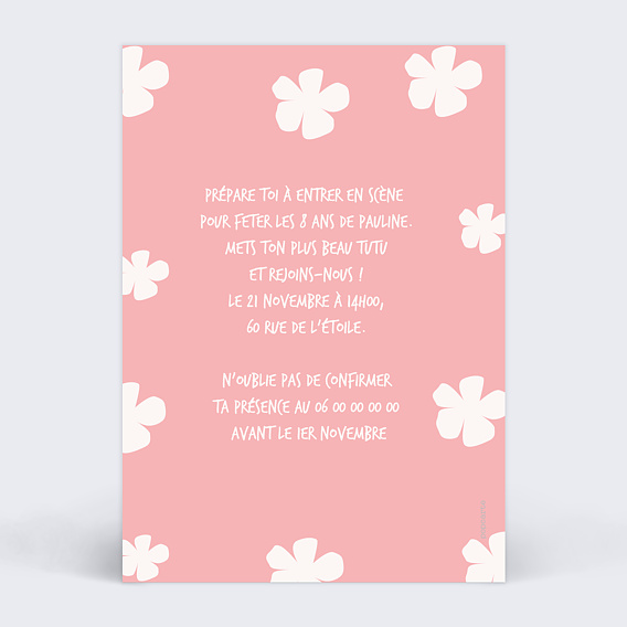 Invitation anniversaire enfant Ballerine Verso