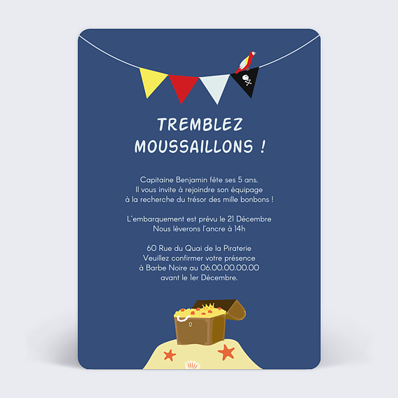 Invitation anniversaire enfant Bateau Pirate Verso