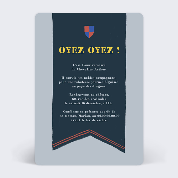Invitation anniversaire enfant Chevalier et Dragon Verso