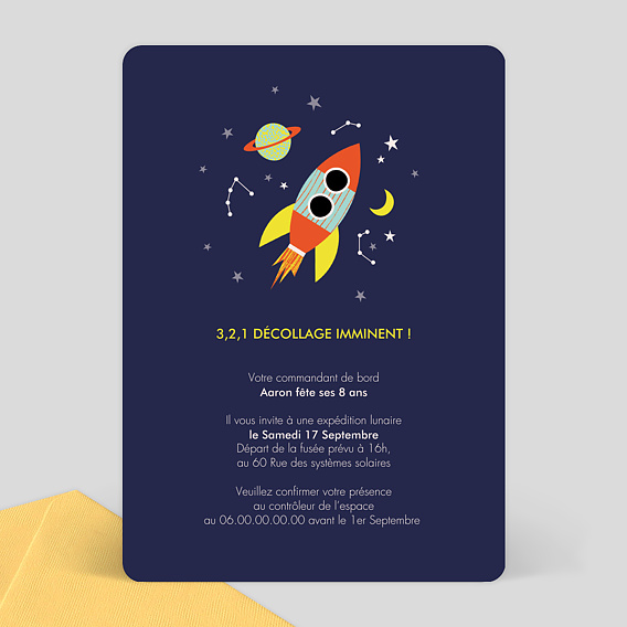 Carton d'invitation anniversaire pour enfant sur le thème de l'espace, –  Omade