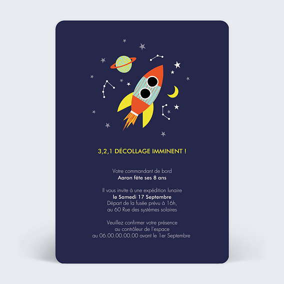 Invitation anniversaire enfant Dans l'Espace Verso