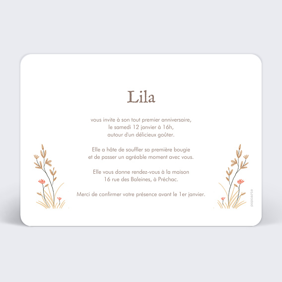 Invitation anniversaire enfant Faon Verso